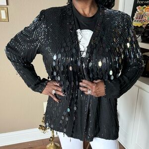 ShoMax Vintage Black Silk Sequin Jacket‎